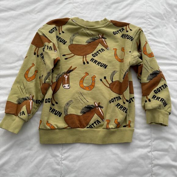 H&M Gender Neutral Green Horse Horseshoe Gotta Run Print Sweatshirt 6X/7 - Picture 2 of 3